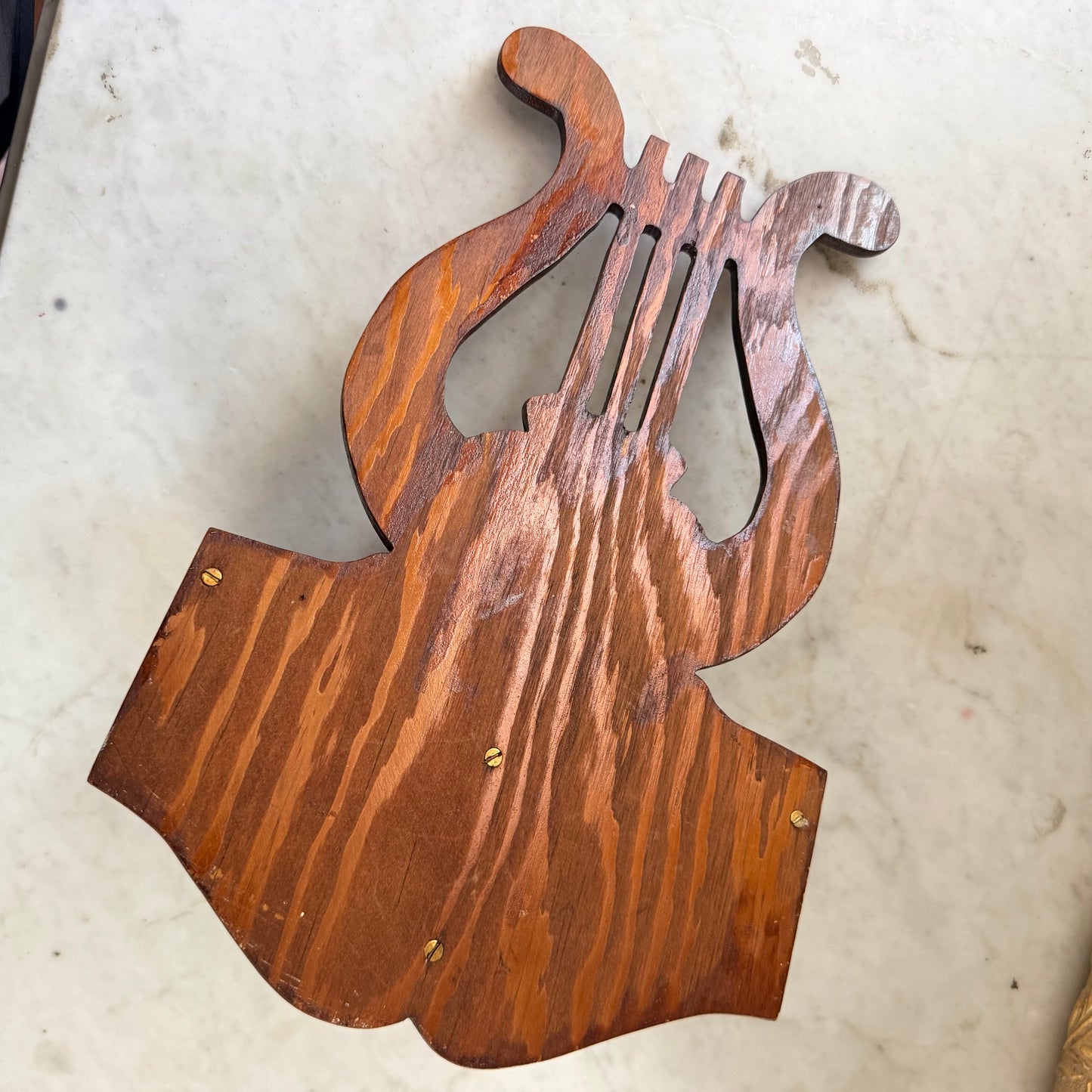 antique wood lyre shelf