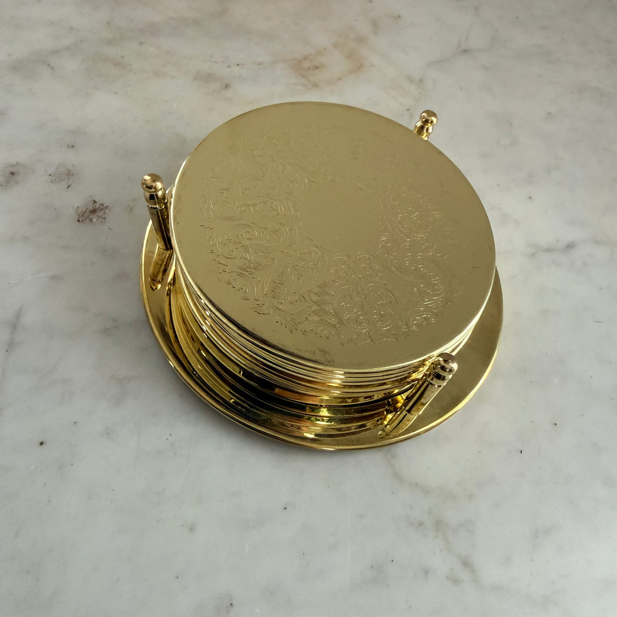 set of 6 brass coasters