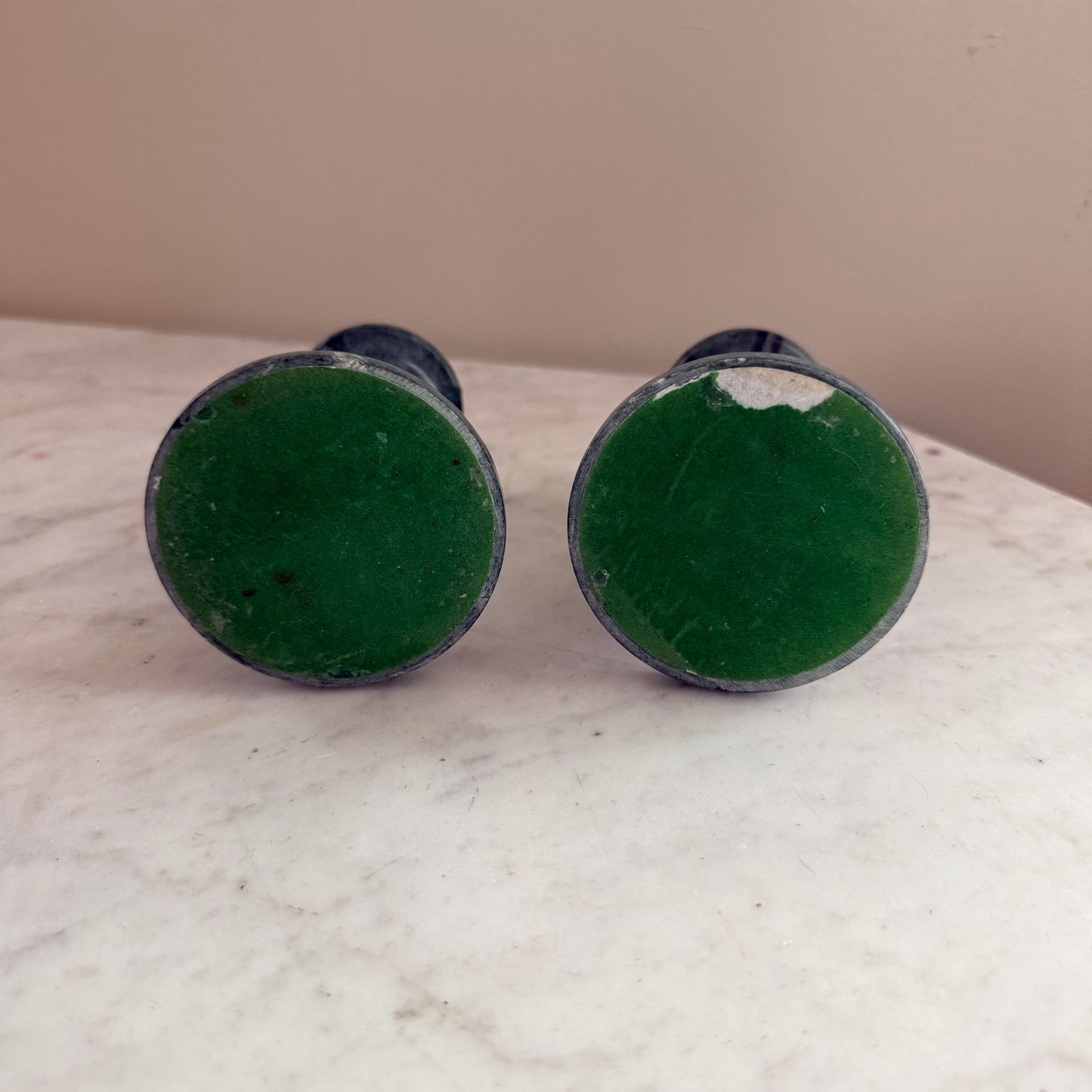 pair of green marble candle sticks