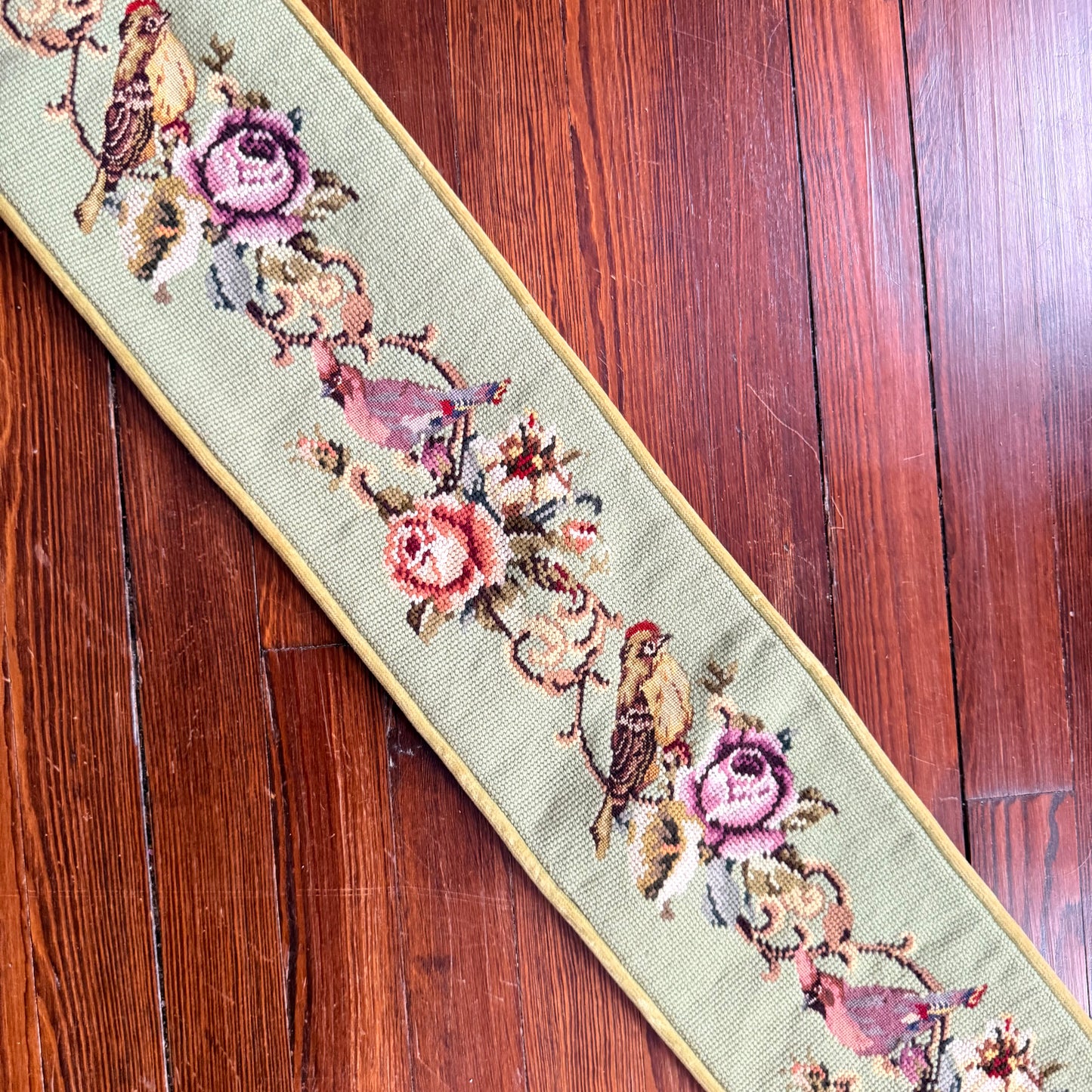 bird and flower needlepoint runner