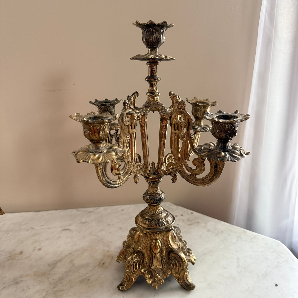 brass 5 arm candelabra