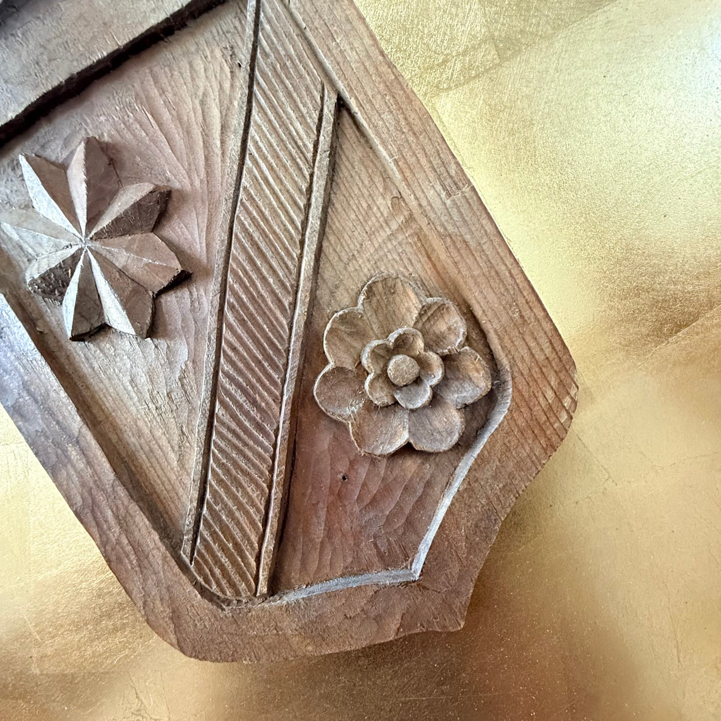 vintage carved wooden crest