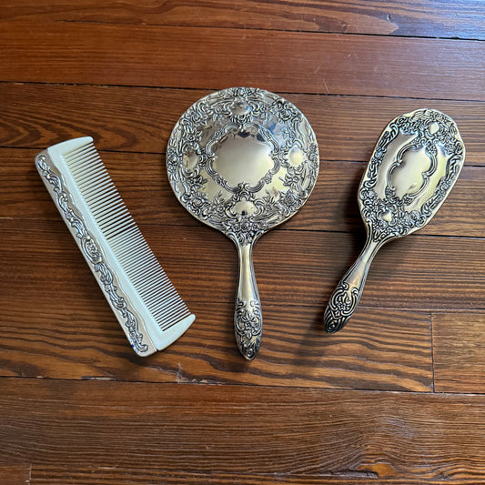 3 piece silver vanity set