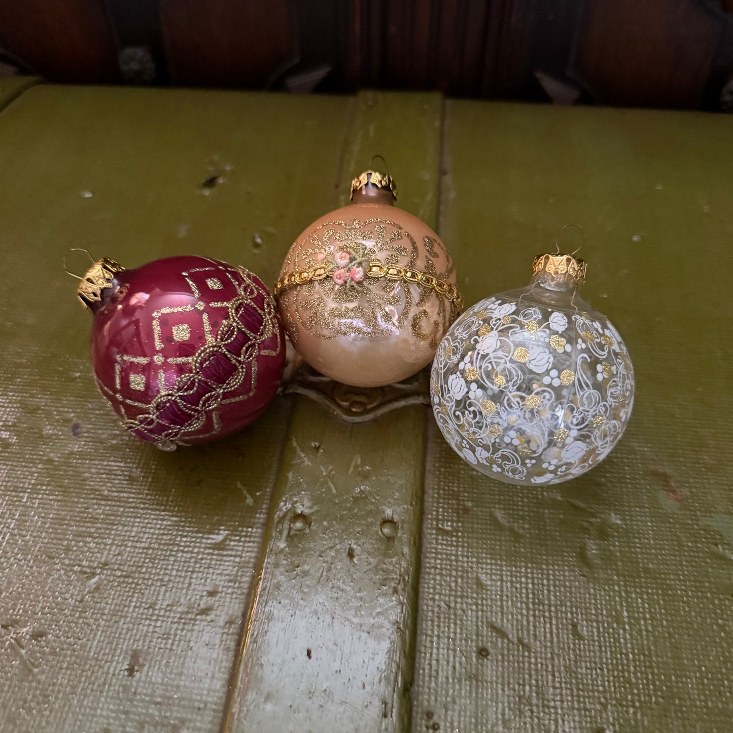 3 vintage glass ornaments