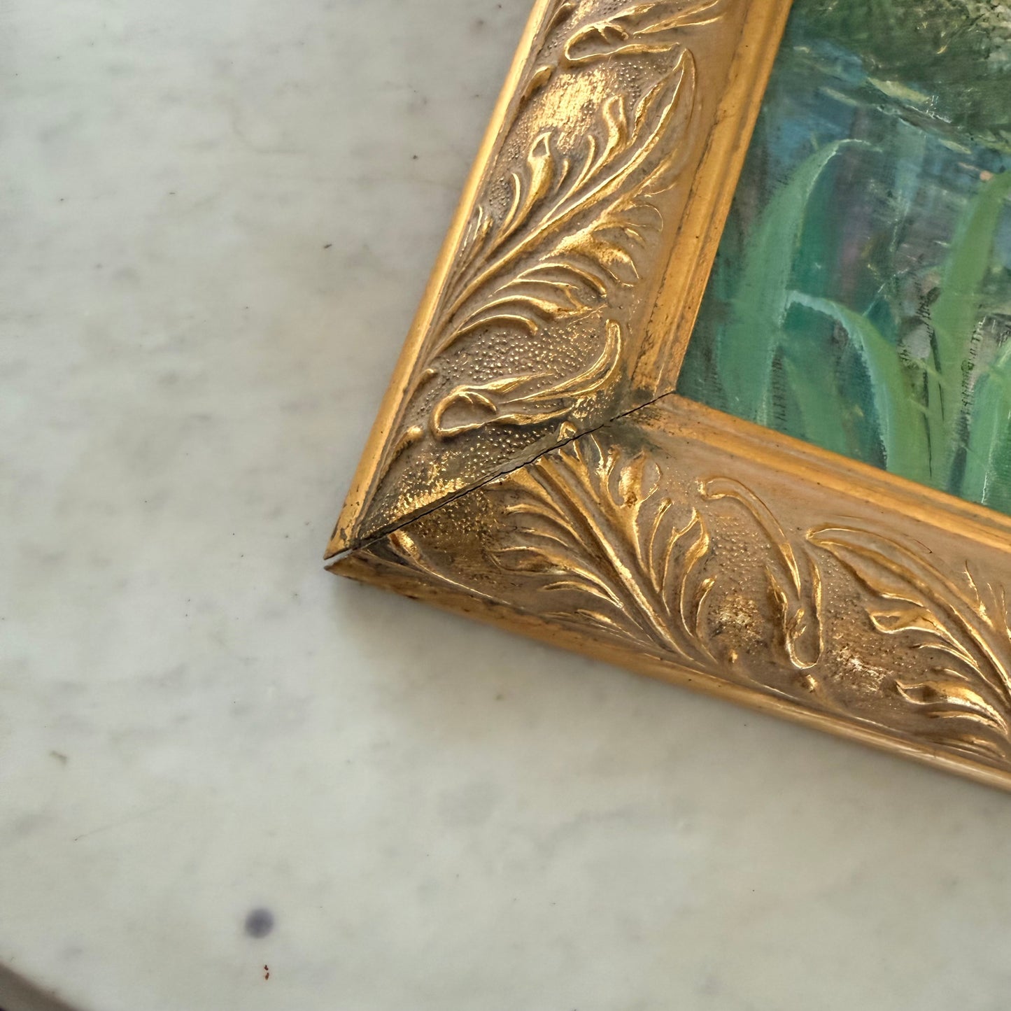 vintage swan painting in gilt frame