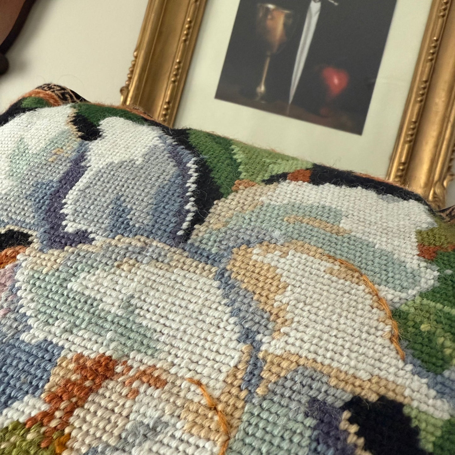 magnolia needlepoint pillow