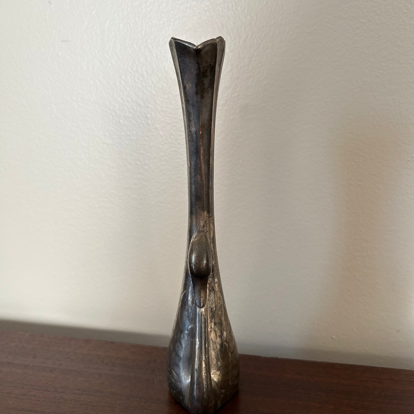 silver-plated art deco swan bud vase