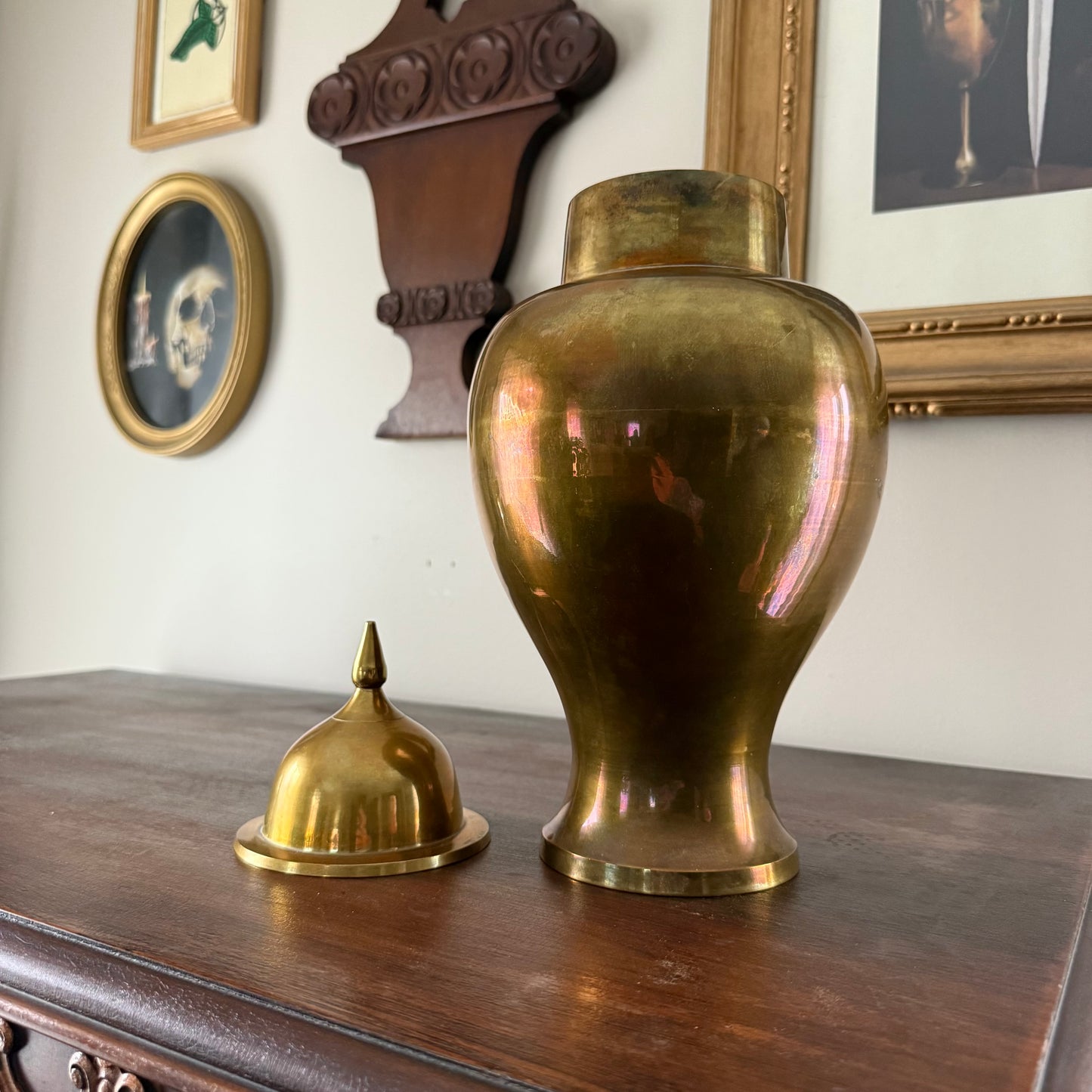 large brass lidded urn/jar