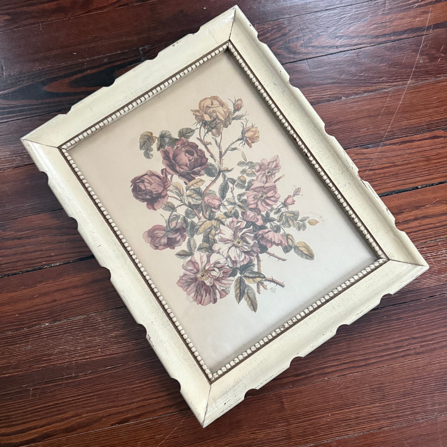 framed antique purple floral print