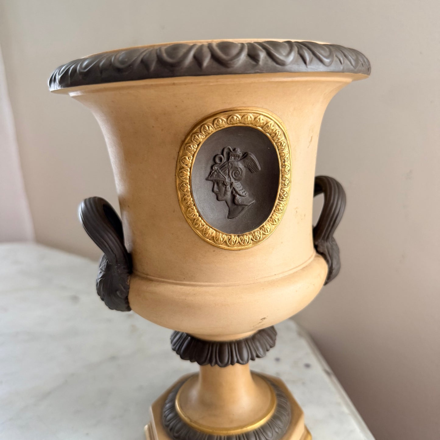 italian urn planter with cameo