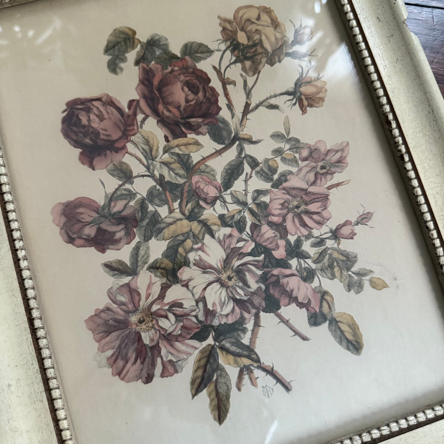 framed antique purple floral print