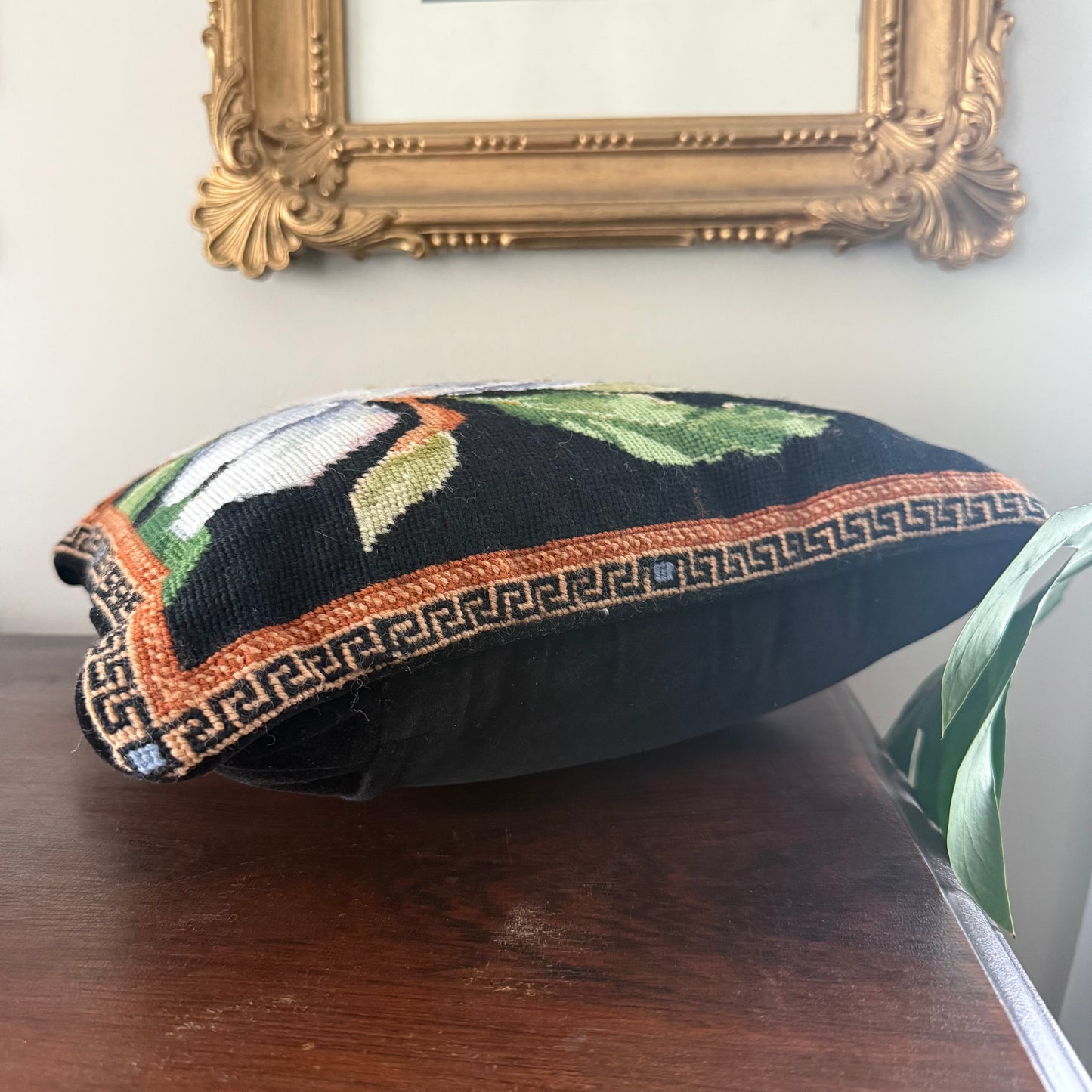 magnolia needlepoint pillow