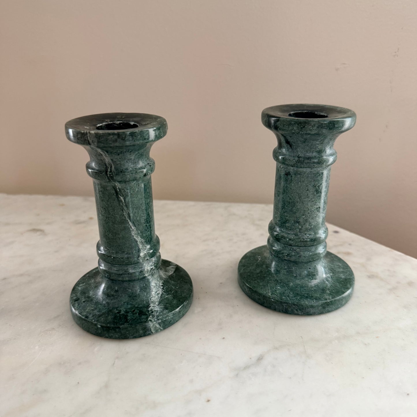 pair of green marble candle sticks