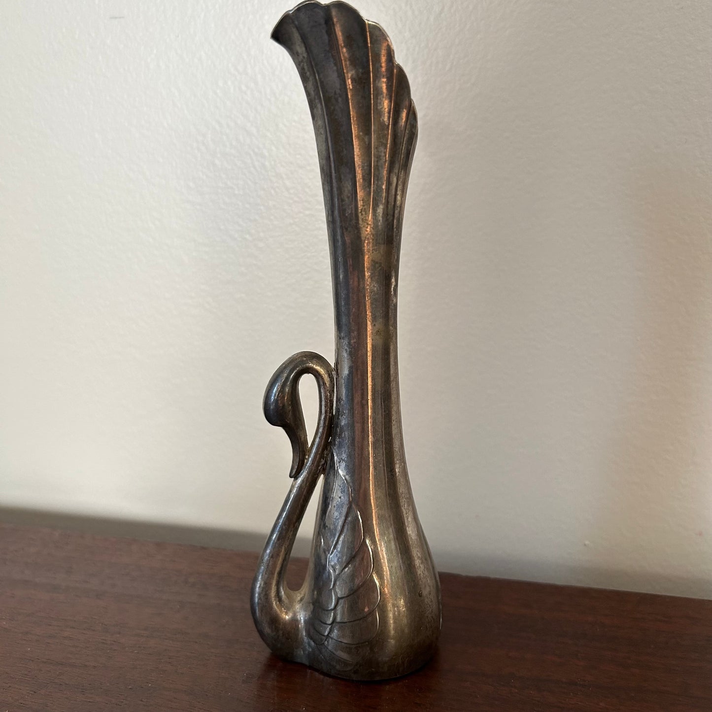 silver-plated art deco swan bud vase