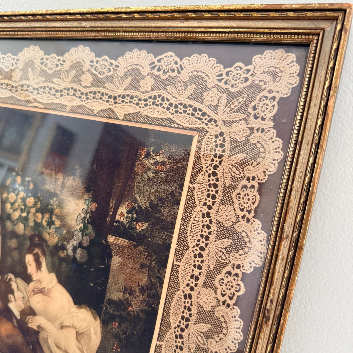 french print with lace mat