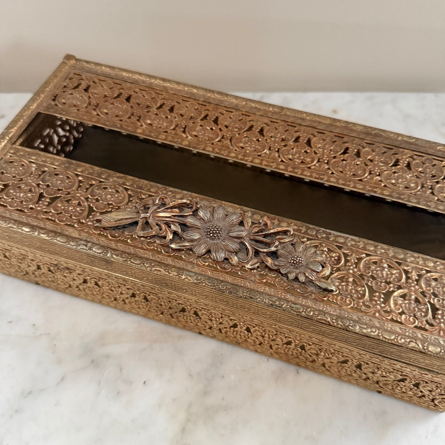 gold filigree tissue box cover