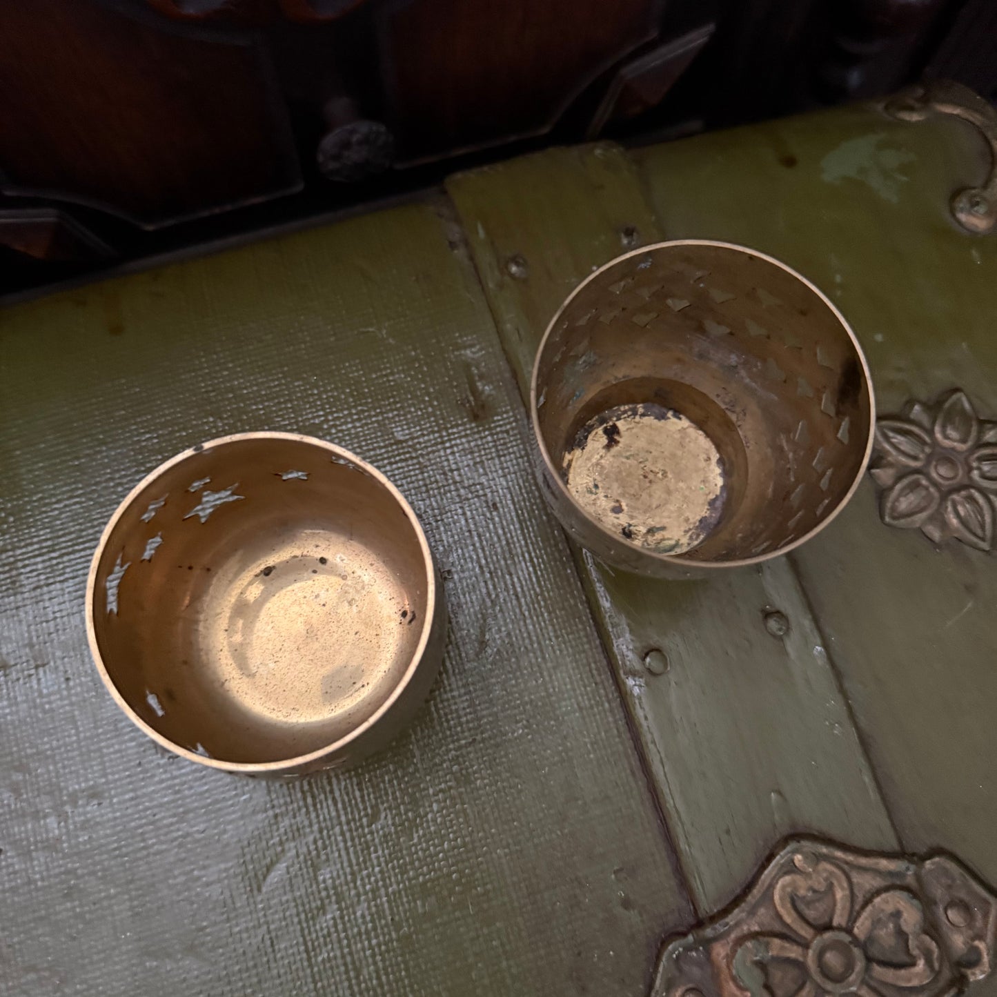 brass star and heart votive holders