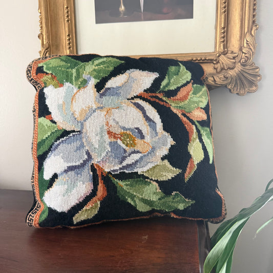 magnolia needlepoint pillow