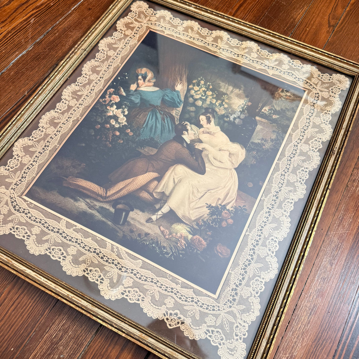 french print with lace mat