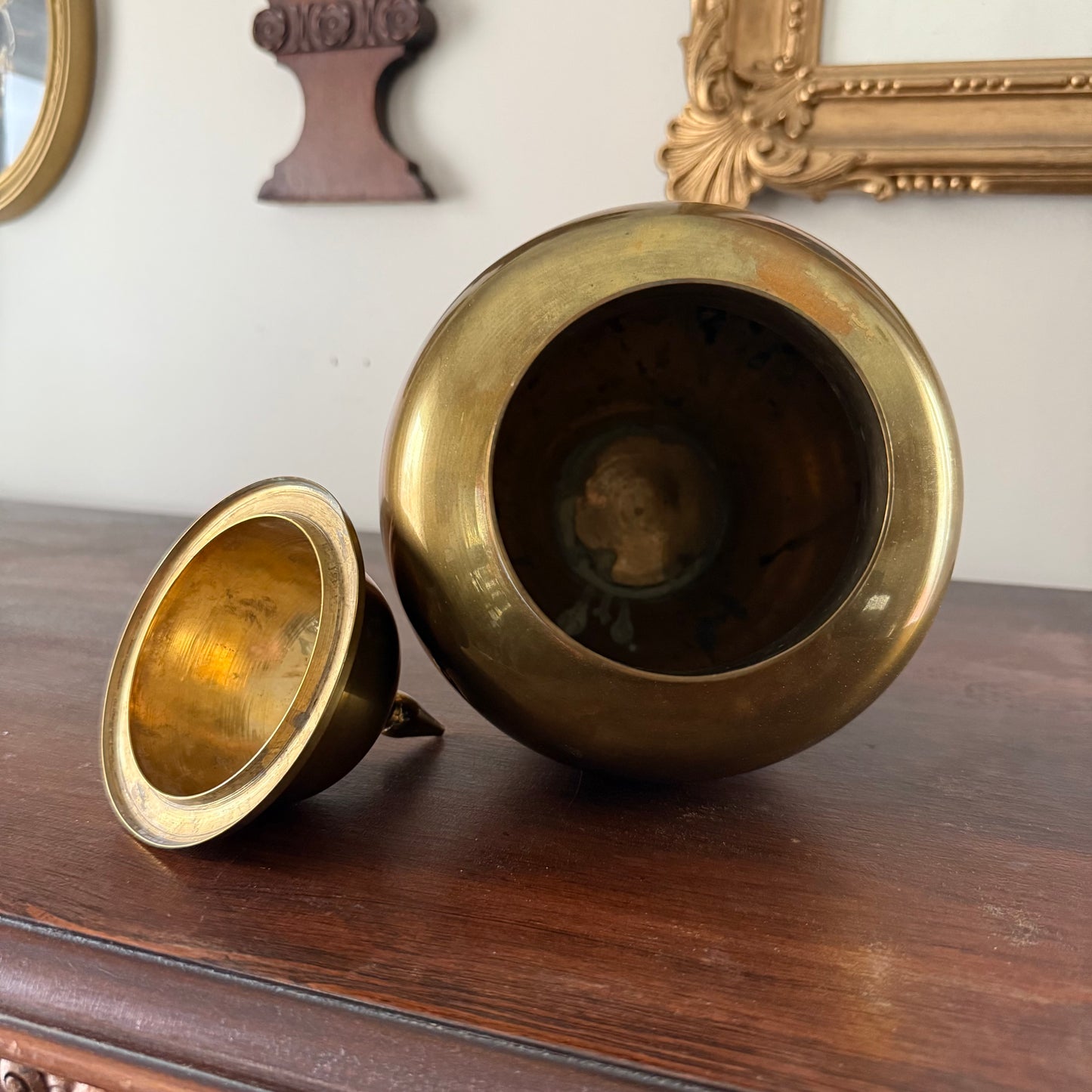 large brass lidded urn/jar