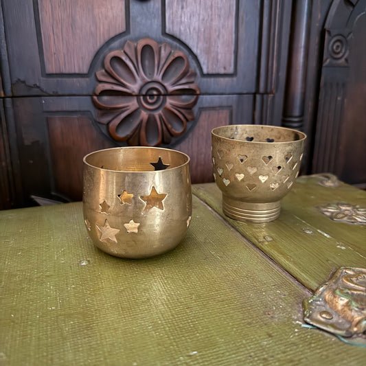 brass star and heart votive holders