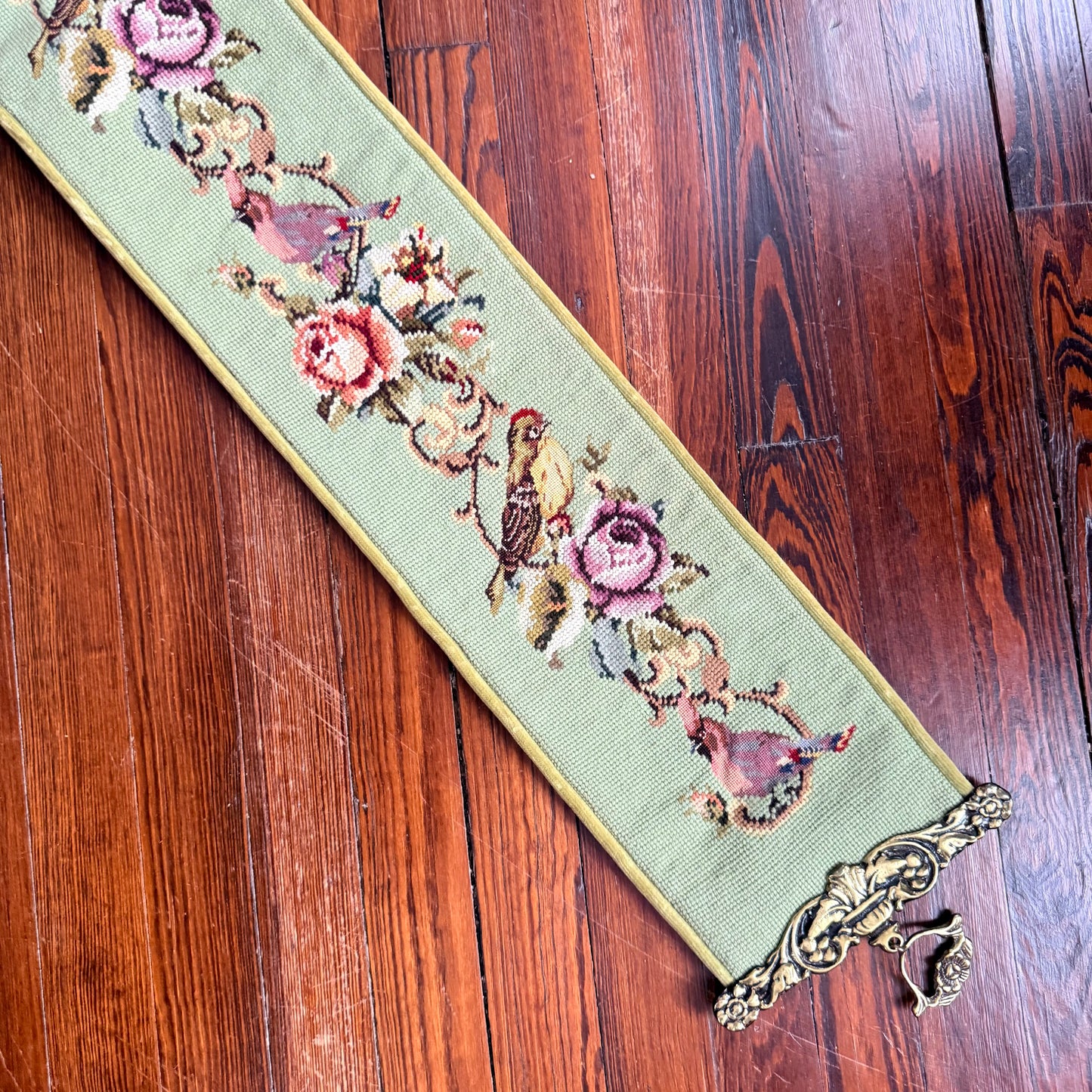 bird and flower needlepoint runner