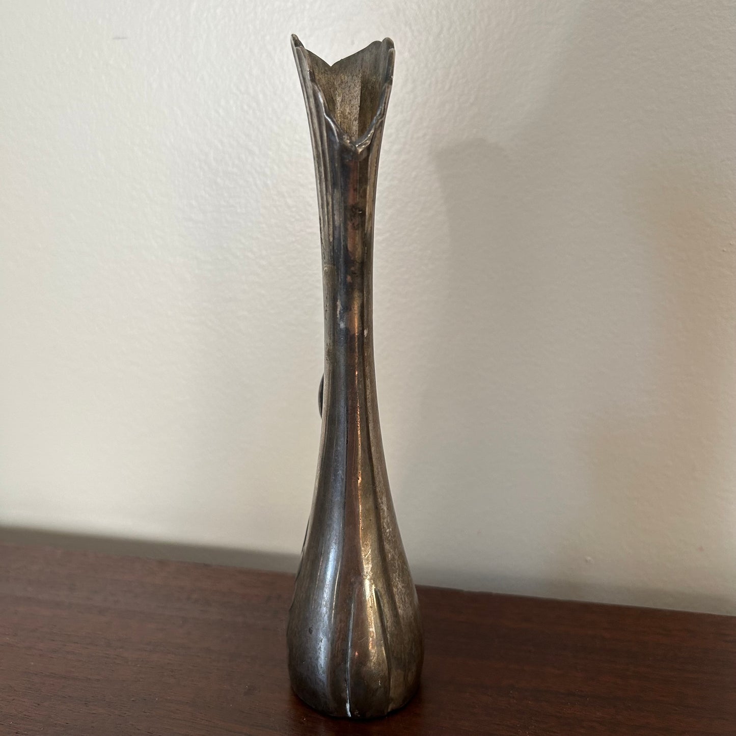 silver-plated art deco swan bud vase