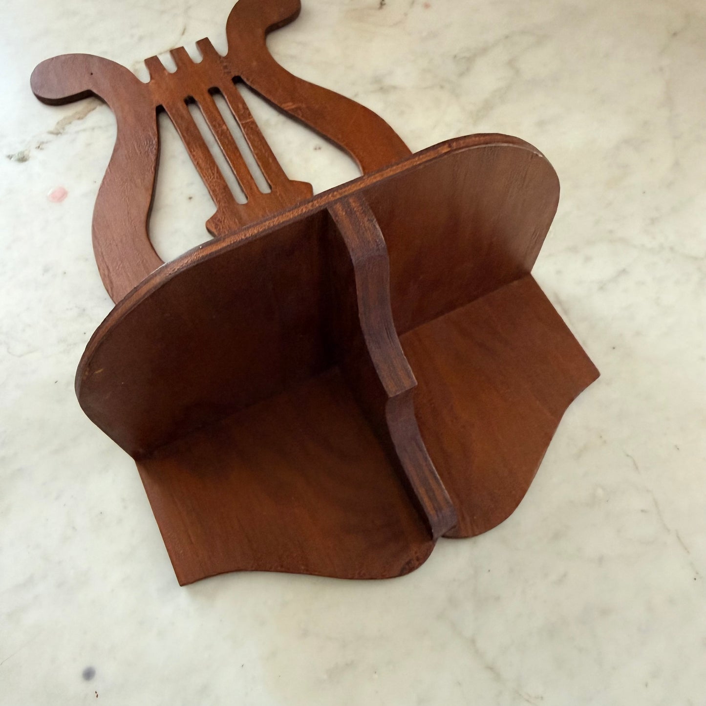 antique wood lyre shelf