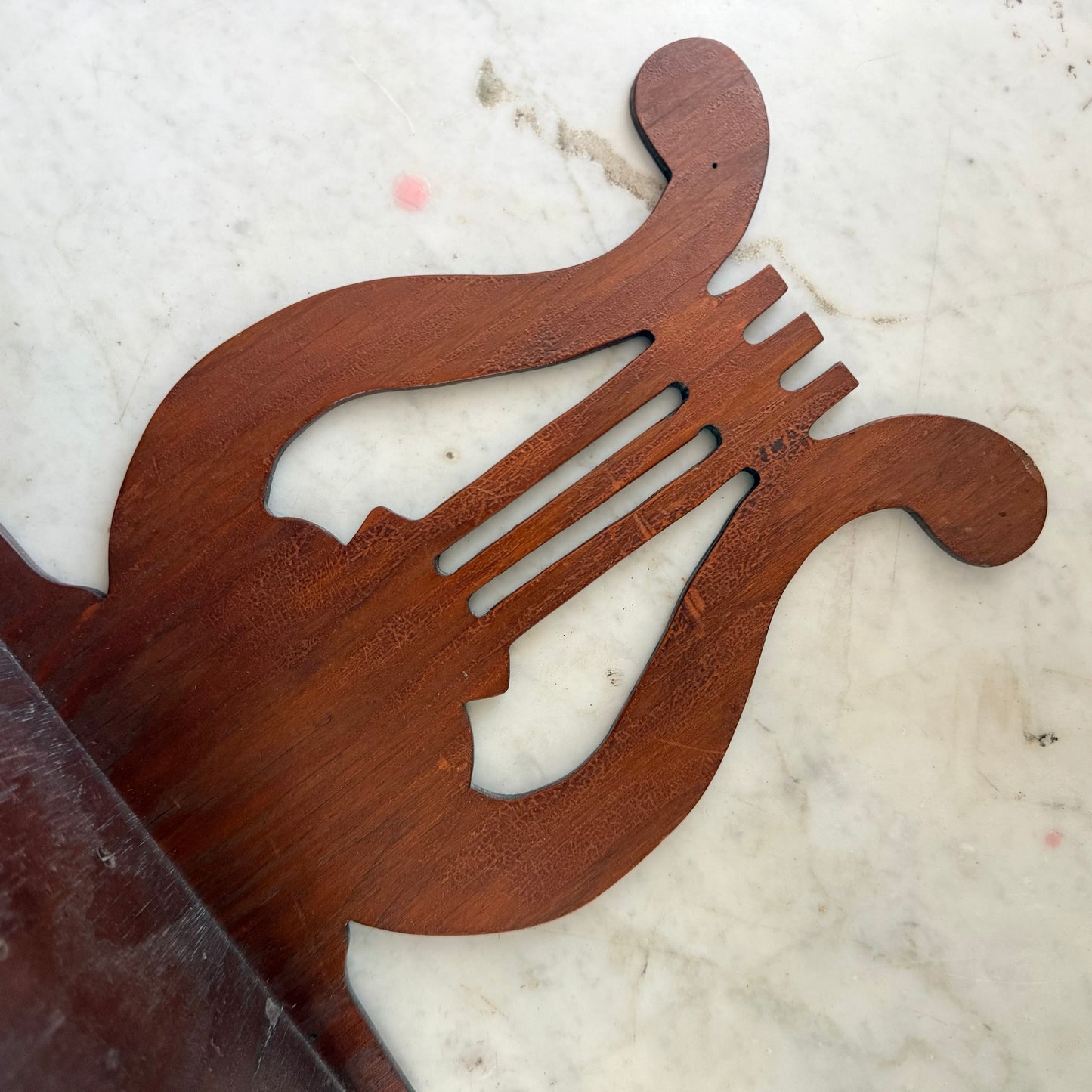 antique wood lyre shelf