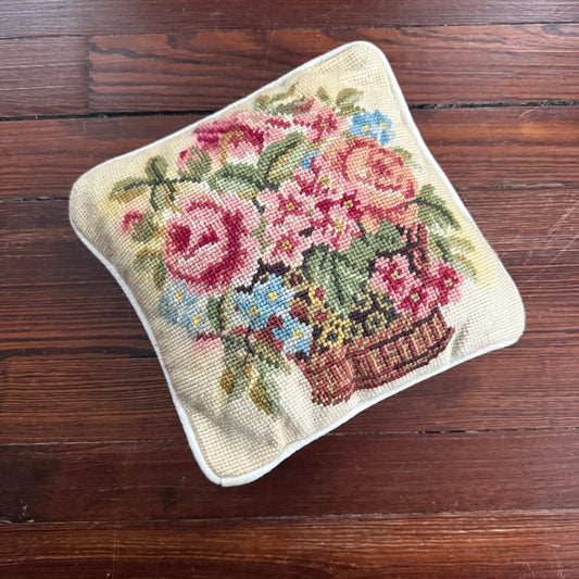 antique floral needlepoint pillow