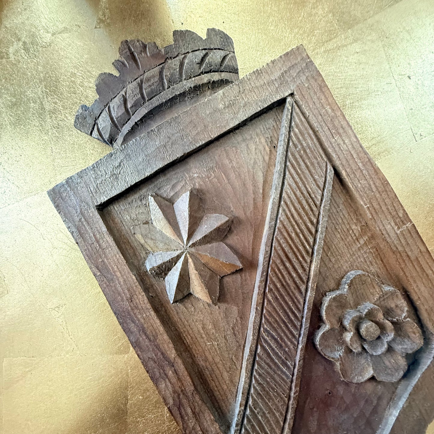 vintage carved wooden crest
