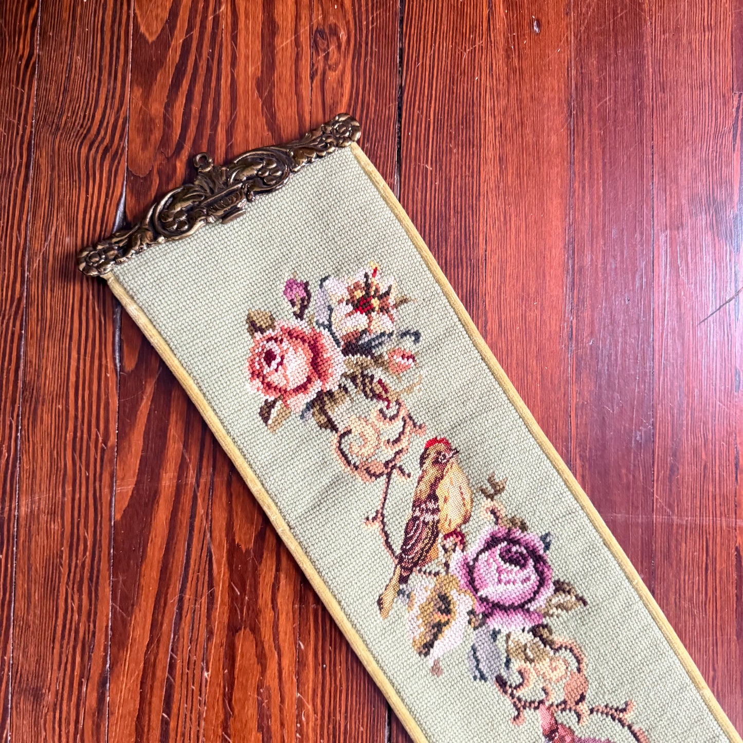 bird and flower needlepoint runner