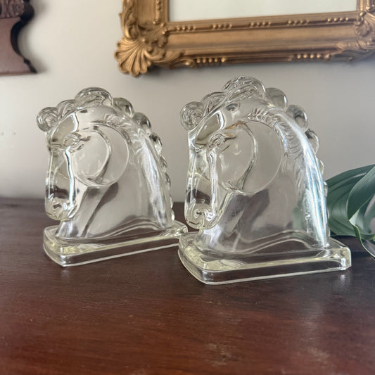 pair of glass horse bookends