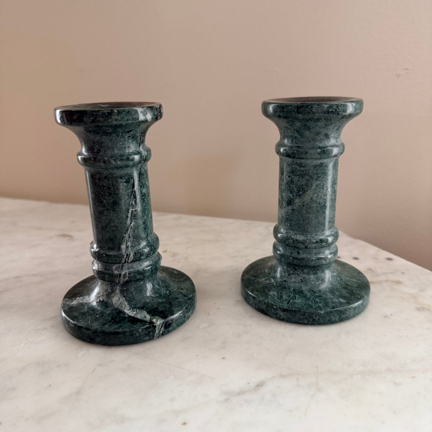 pair of green marble candle sticks