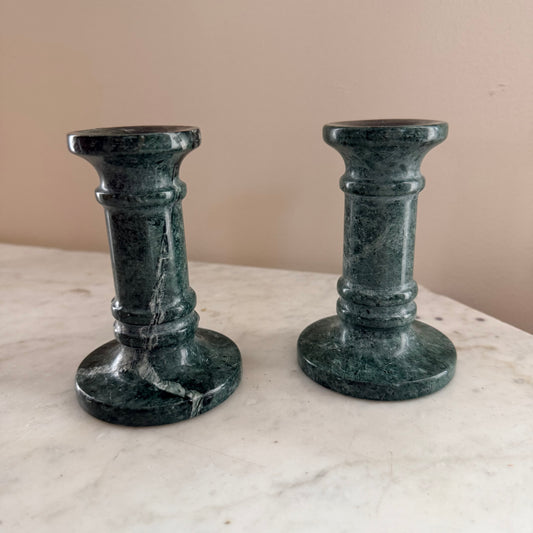 pair of green marble candle sticks