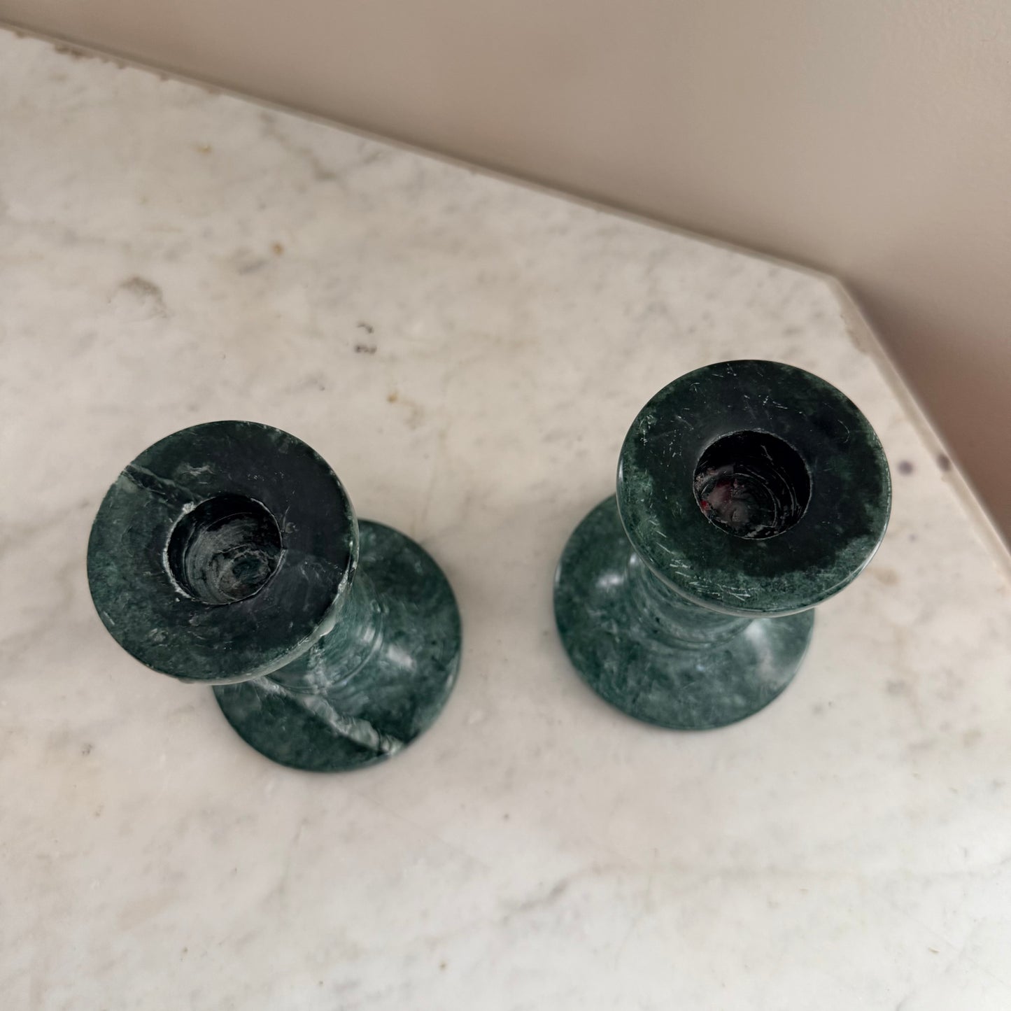 pair of green marble candle sticks