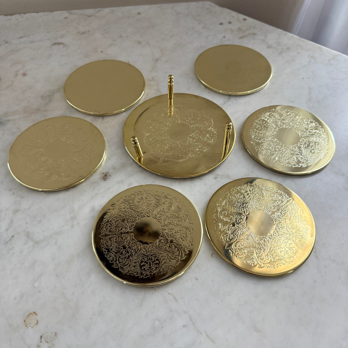 set of 6 brass coasters