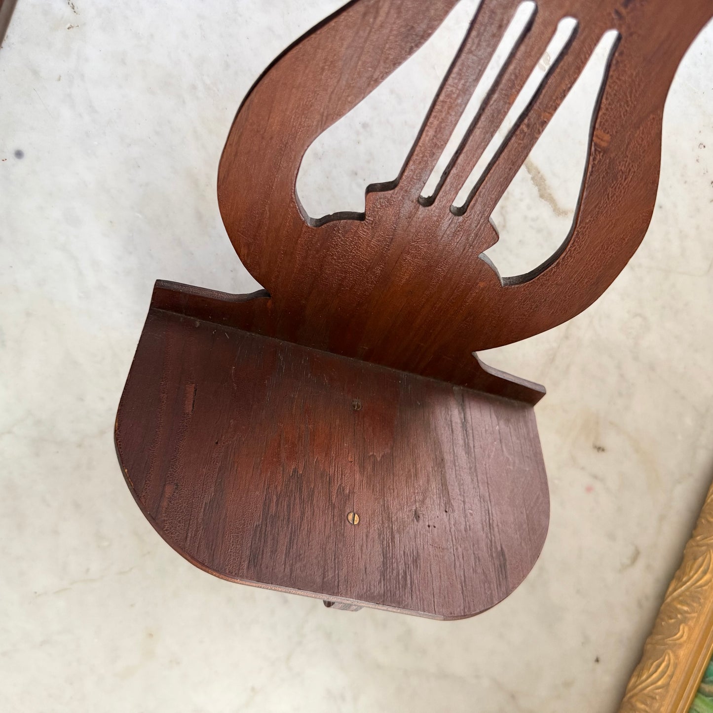 antique wood lyre shelf