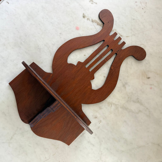 antique wood lyre shelf