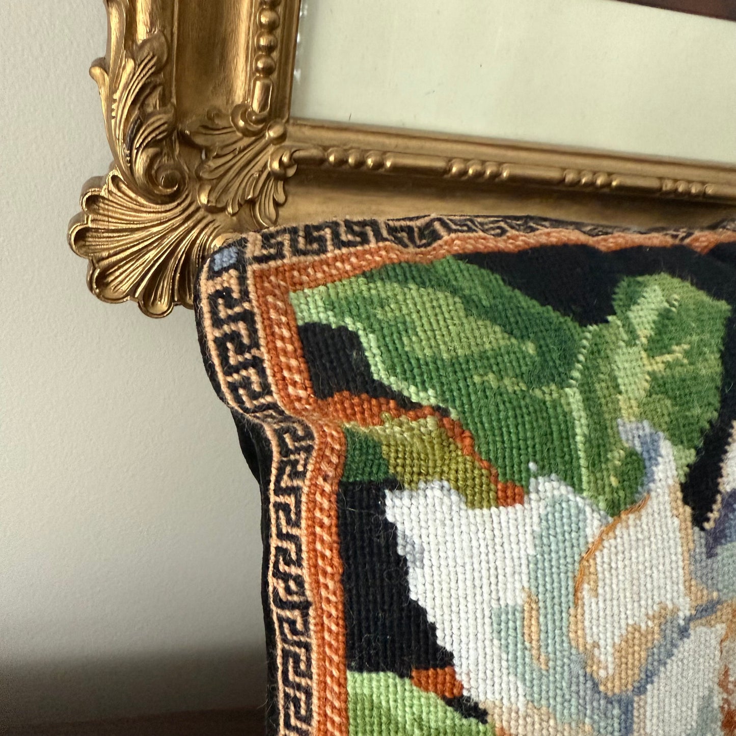 magnolia needlepoint pillow